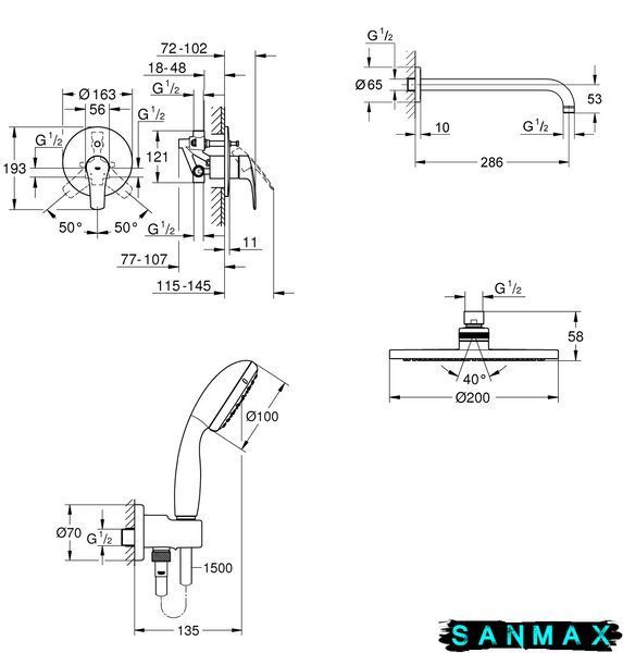 Вбудована душова система зі змішувачем Grohe Eurosmart New (UA25183004) UA25183004 фото