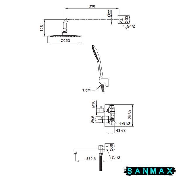 Вбудована душова система Koer KI-66018-02 Нерж (KR4794) KR4794 фото