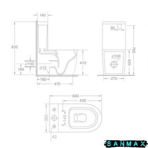 Чаша унітазу-компакту Mixxus Ellipse-0403-T3 Bowl 640х360х835 Tornado 3.0 без сидіння (MI8345) MI8345 фото