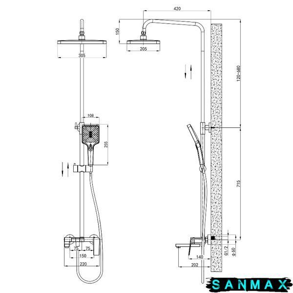 Душова система зі змішувачем Mixxus Premium Ares 009-J Хром (MI8260) MI8260 фото