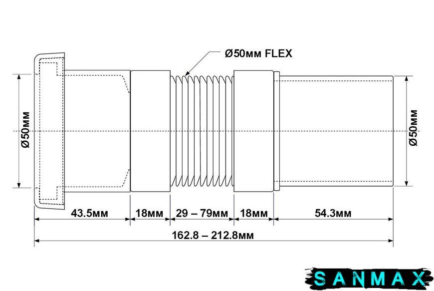 Труба розтяжна 50х50мм (L-162,8-212,8) MFLEX-50PF MFLEX-50PF фото