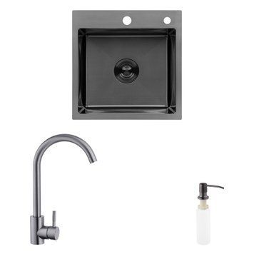 Комплект кухонна мийка Kroner Schwarze-4545HM PVD + змішувач Edelstahl Klassisch-SCH035PVD + дозатор Spender-026 CVS30136 фото