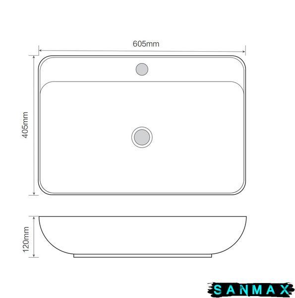 Умивальник накладний керамічний Mixxus Premium Bevel-0203 600х405х120mm з отвором під змішувач (MP6513) MP6513 фото