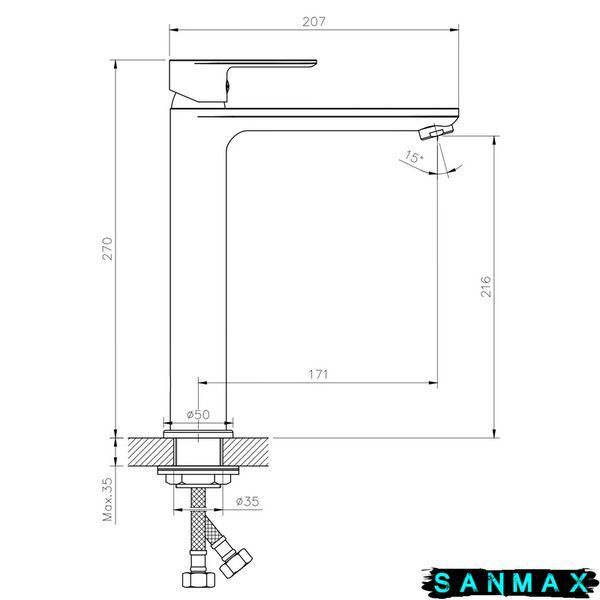 Змішувач для умивальника Haiba Alex 001 Високий Хром (HB0887) HB0887 фото