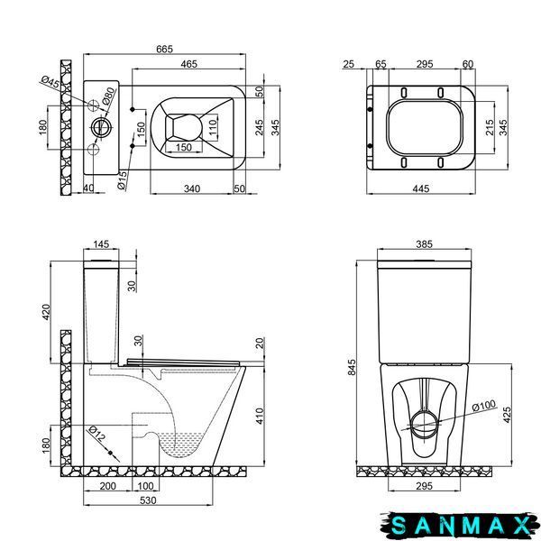 Чаша унітазу-компакту Mixxus Premium Quadro-0402-R Bowl 675х390х855 Rimless без сидіння (MI8340) MI8340 фото