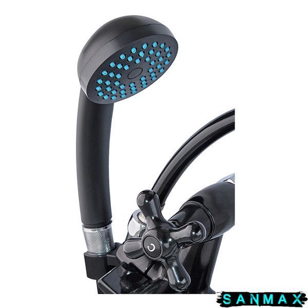 Змішувач для ванни Plamix Sirius-140 Чорний (зі шлангом та лійкою) (PM0638) PM0638 фото