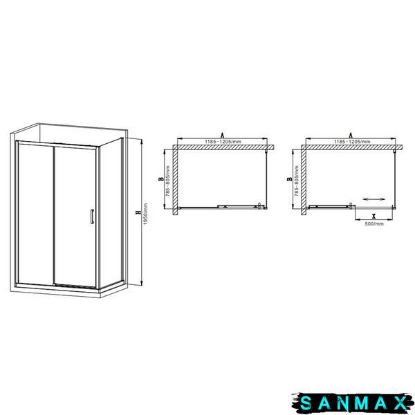 Душова кабіна без піддону Mixxus Premium Diverse SC03-120x80x195-TR Хром прозоре скло 6мм (MI6867) MI6867 фото