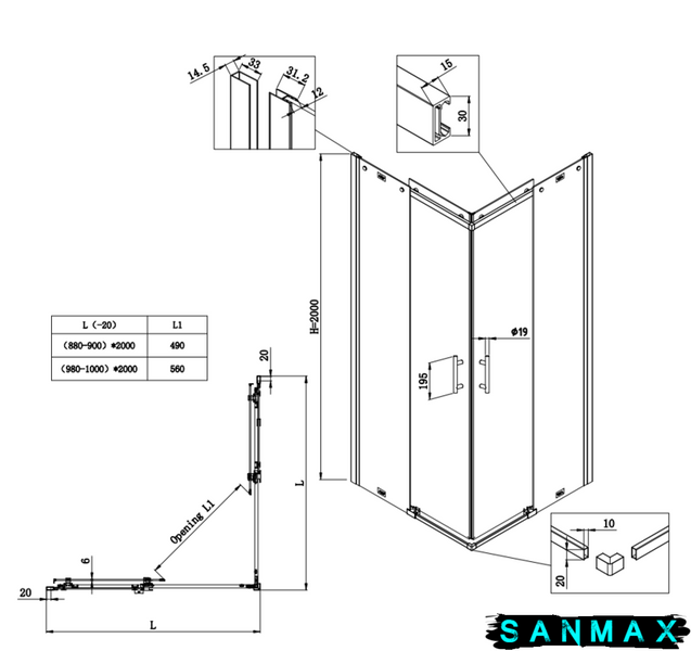 Душова кабіна без піддону Koer SR SC03-100x100x200-TR-01 прозоре скло Easy Clean 6мм, хром (KR5357) KR5357 фото