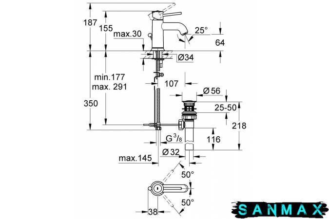Змішувач для умивальника з дон. клапаном Grohe BauClassic (23161000) 23161000 фото