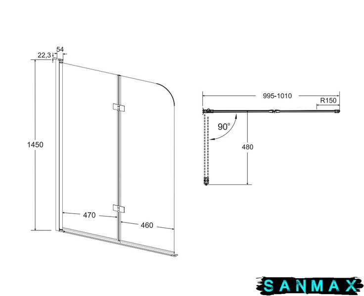 Шторка для ванни Besco Avigo-2S 100x145 PNA-2S фото