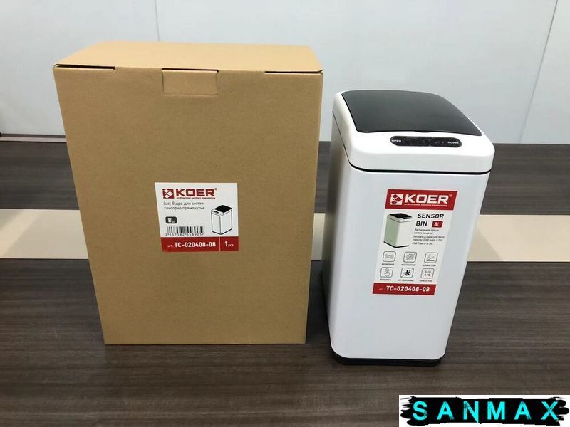 Відро для сміття сенсорне прямокутне Koer TC-020408-08 8 л колір білий (KR5589) KR5589 фото