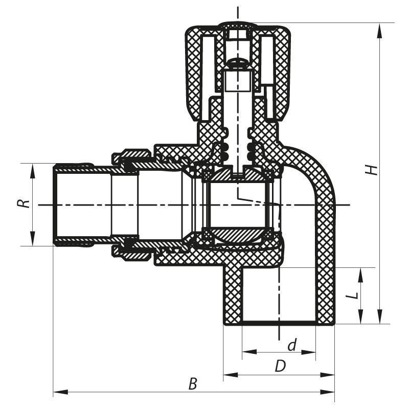 Кран радіаторний 25x3/4 кутовий PPR Koer K0158.PRO (KP0202) KP0202 фото