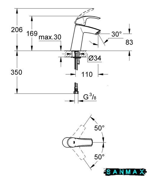 Змішувач для умивальника M-розміру Grohe Eurosmart (23324001) 23324001 фото