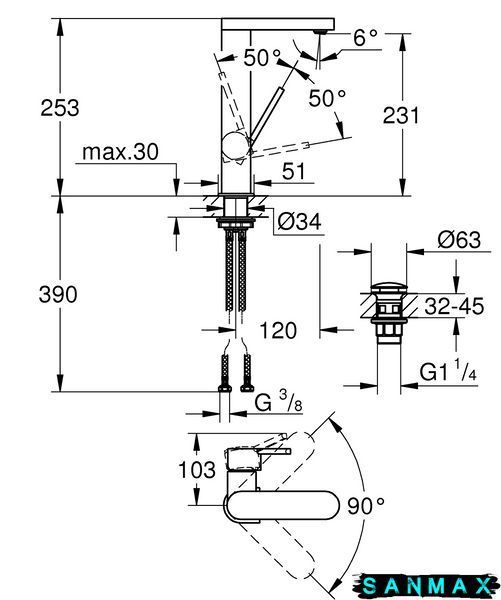 Змішувач для умивальника Grohe Plus L-розміру (23873003) 23873003 фото
