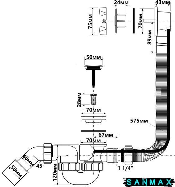 Сифон для ванни "автомат" HC31-WH білий HC31-WH фото