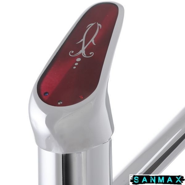 Змішувач для умивальника на шпильці Cron Magic 004 (15 см) Хром Червона ручка (CR0151) CR0151 фото
