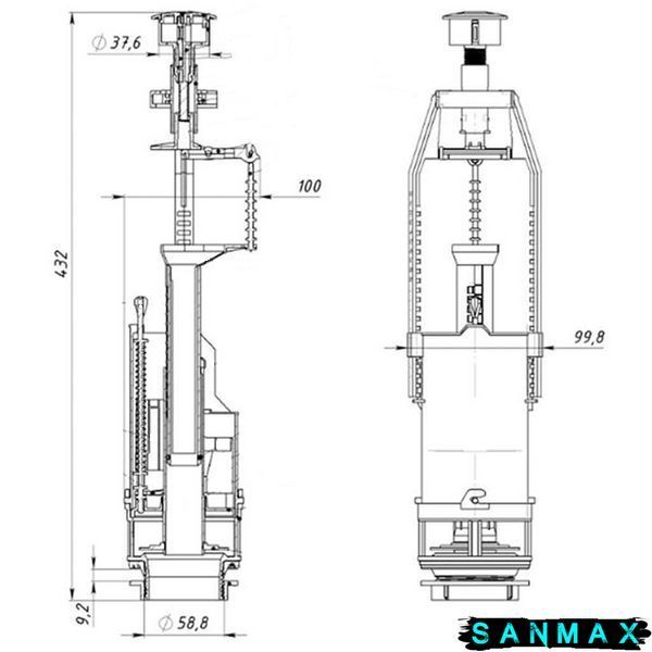 Арматура спускна із двома режимами зливу (кнопка хромована) Zerix AS-02 (ZX5088) ZX5088 фото
