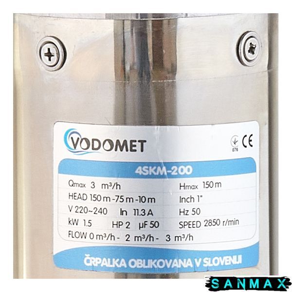 Насос свердловинний вихровий Vodomet 4SKM-200 Н=150М, Q=3кбМ, P=1500 Вт, вбуд. конденс. (VO4157) VO4157 фото