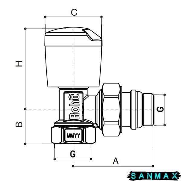 Кран радіаторний Roho 1/2" кутовий з ручкой R5551-050 (АНТИПРОТІКАННЯ) (15/60) RO0129 фото