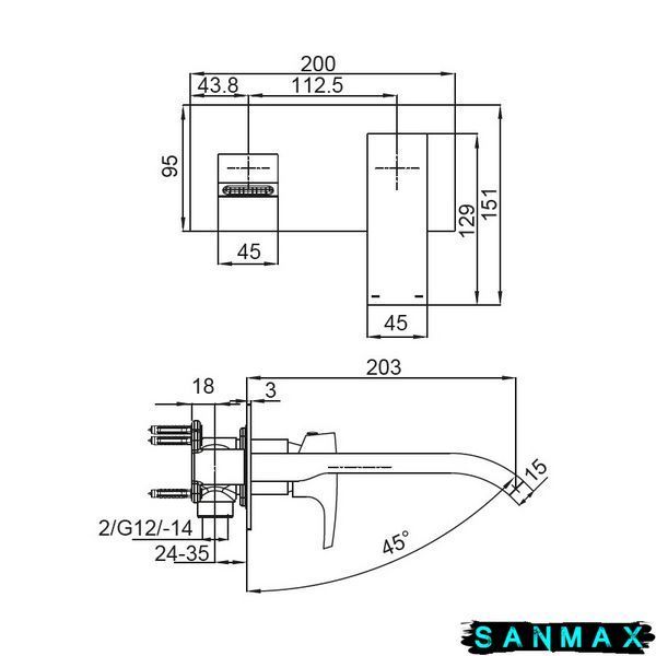Вбудований змішувач для умивальника Koer KB-16007-01 Хром (KR3450) KR3450 фото
