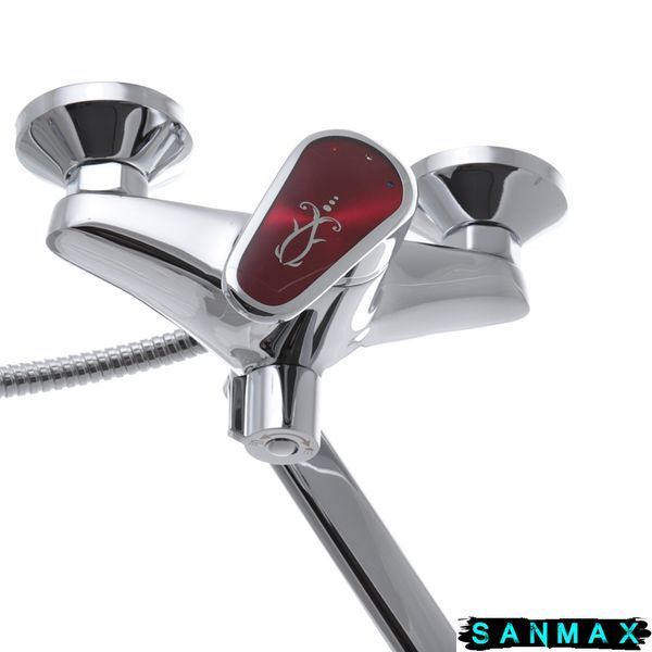 Змішувач для ванни Haiba Magic 006 Хром Червона ручка (HB0693) HB0693 фото