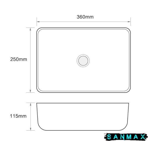 Умивальник накладний керамічний Mixxus Premium Diverse-0103 360х250х115mm (MP6539) MP6539 фото