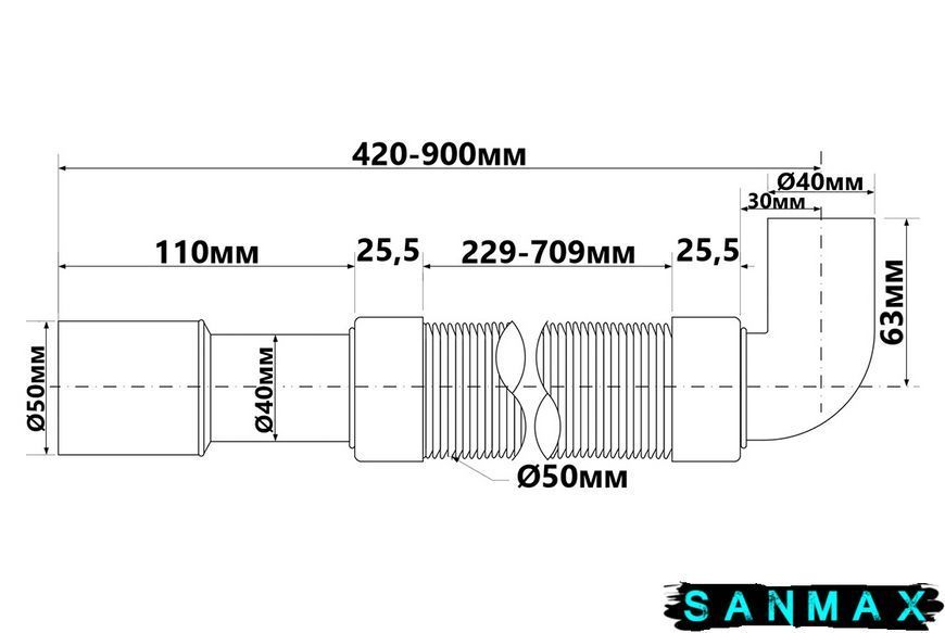 Труба гофрована кутова 40х40/50 мм 600 мм HC745 HC745 фото