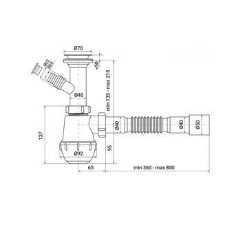 Сифон для кухні Zerix SK-01-B 1 1/2"x40 з литим випуском та відведенням для пральної машини (ZX4951) ZX4951 фото