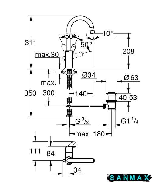 Змішувач для умивальника L-розміру Grohe Eurosmart (23537002) 23537002 фото