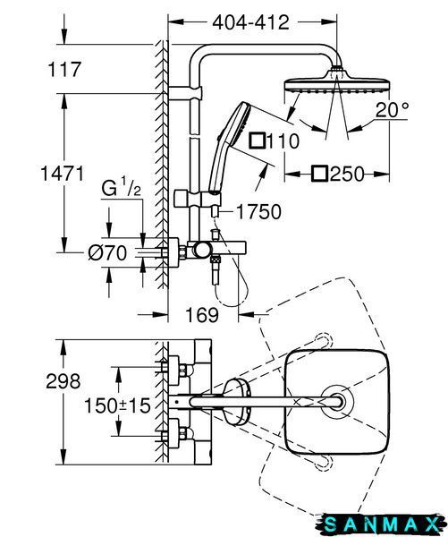 Душова система термостатична Grohe Tempesta System 250 Cube для ванни (266912431) 266912431 фото