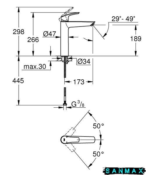 Одноважільний змішувач для умивальника Grohe Eurosmart XL-Size (239712433) 239712433 фото