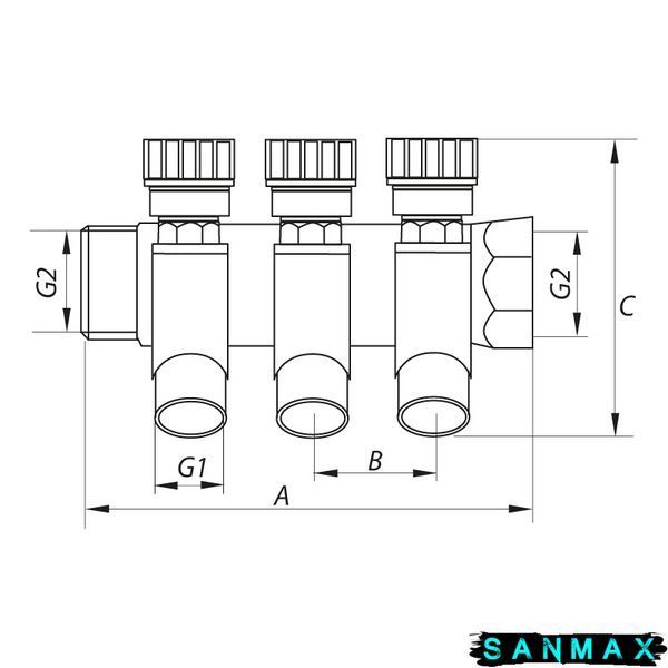 Колектор вентильний з фитингом Koer KR.1123-3 3/4"x3 ways (KR2830) KR2830 фото