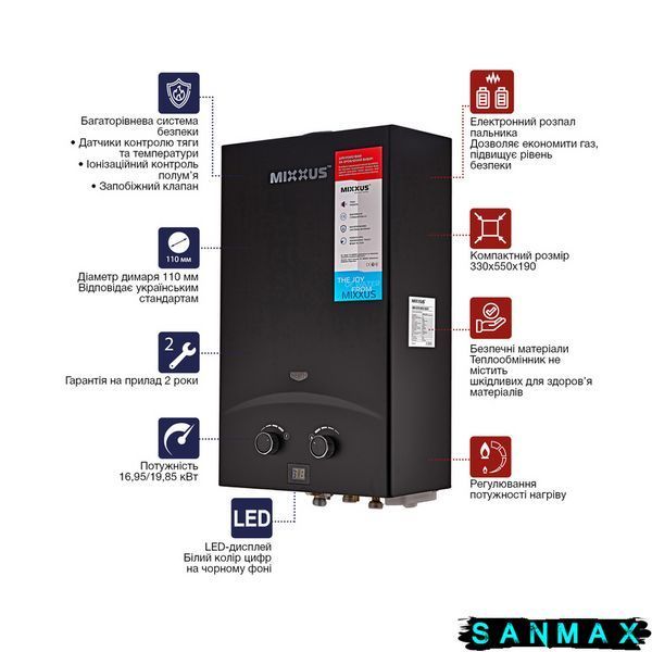 Газова колонка димохідна Mixxus 10 л Gwh-0210 Чорна (WH0023) WH0023 фото