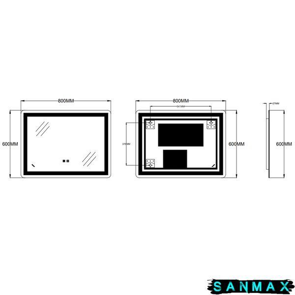 Дзеркало Zerix Sansa MR01-80x60-REVERSE з LED Touch, Anti-fog, димером, регулятором яскравості (ZX6049) ZX6049 фото