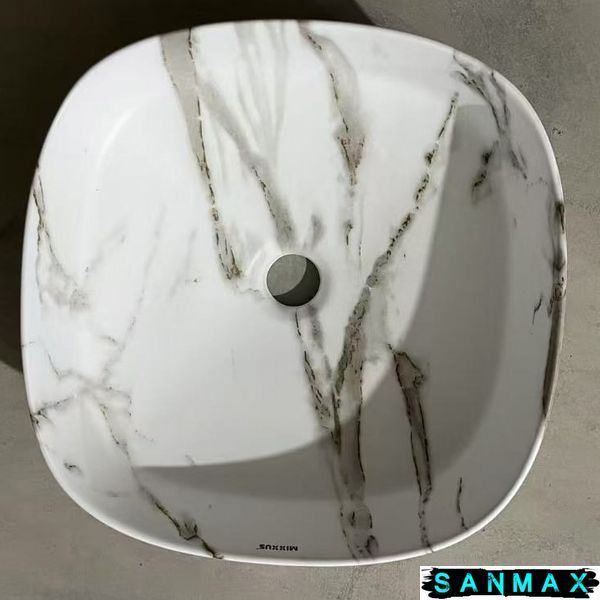 Умивальник накладний керамічний Mixxus Premium Diverse-0104 Marble 370х370х135mm Мармур (MP6537) MP6537 фото