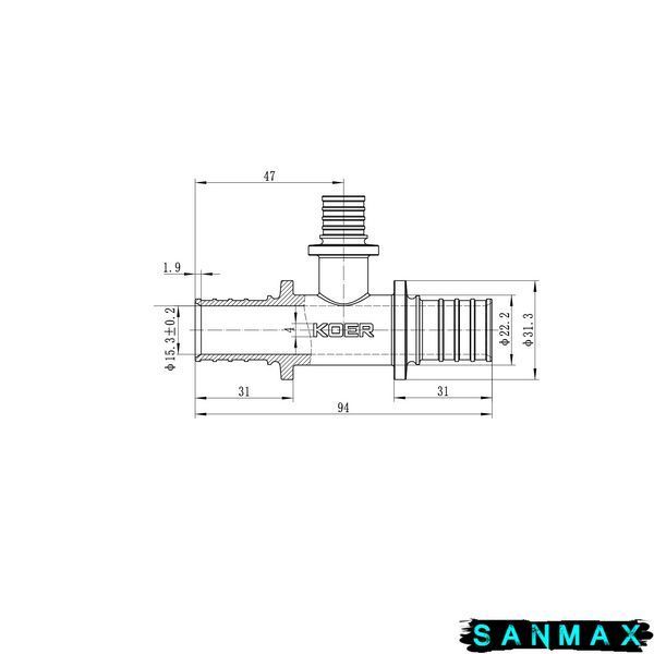 Трійник перехідний Koer KA.T25-16-25 - 25(3.5mm) x 16(2.2mm) x 25(3.5mm) (KR4890) KR4890 фото