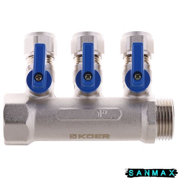 Колектор з кульовими кранами і фитингом Koer KR.1126-3 1"x3 ways (KR2839) KR2839 фото