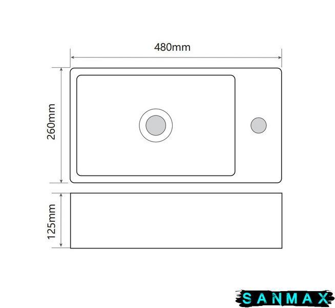Раковина накладна Mixxus Premium Quadro-0207 480х260х125mm з отвором під змішувач (MP6503) MP6503 фото