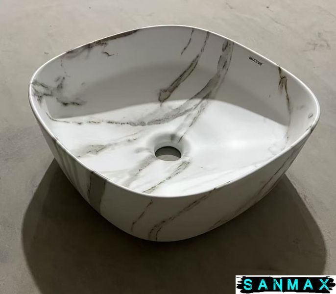 Умивальник накладний керамічний Mixxus Premium Diverse-0104 Marble 370х370х135mm Мармур (MP6537) MP6537 фото
