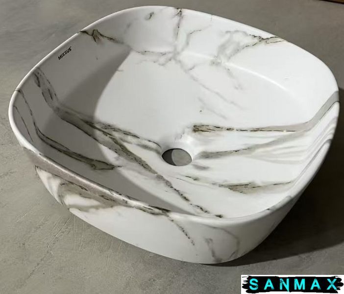 Умивальник накладний керамічний Mixxus Premium Diverse-0104 Marble 370х370х135mm Мармур (MP6537) MP6537 фото