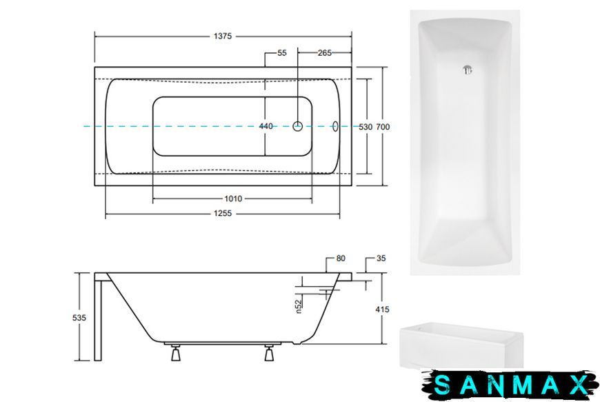 Ванна акрилова Besco Optima 140х70 (соло) без ніг #WAO-140-PK фото