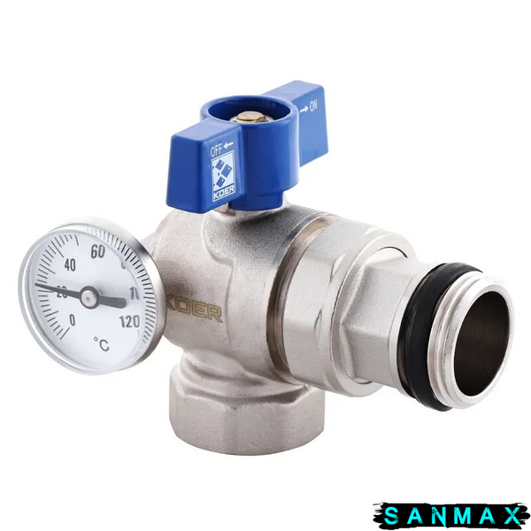 Кран з американкою кутовий 1 "антипротікання" з термометром Koer KR.1033-Gi (KR2894) KR2894 фото