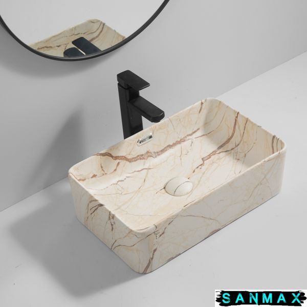 Раковина накладна Mixxus Premium Quadro-0208 Marble 480х315х140mm з переливом (MP6518) MP6518 фото