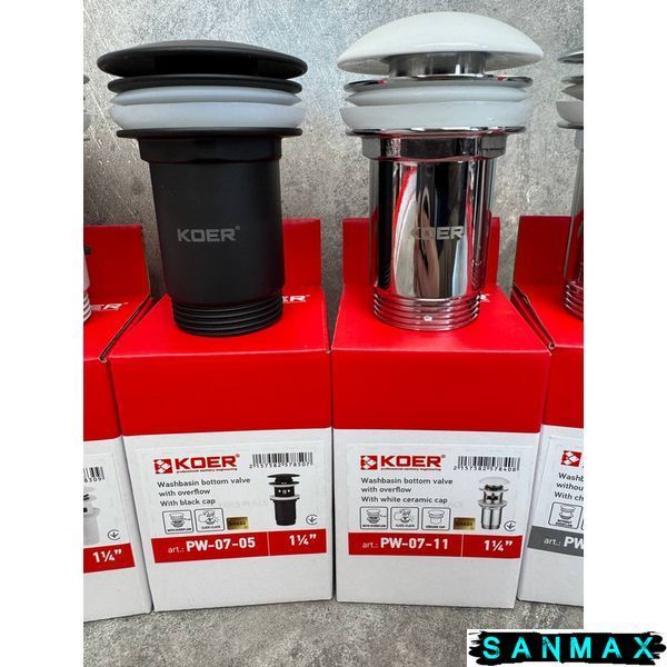 Донний клапан для умивальника з переливом Koer PW-07-05 Чорний (KR5785) KR5785 фото