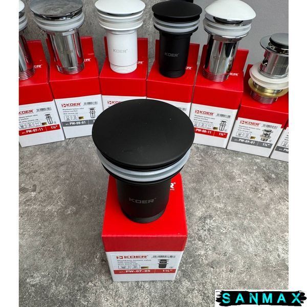 Донний клапан для умивальника з переливом Koer PW-07-05 Чорний (KR5785) KR5785 фото
