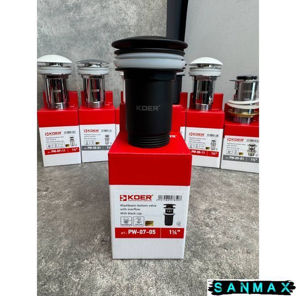 Донний клапан для умивальника з переливом Koer PW-07-05 Чорний (KR5785) KR5785 фото