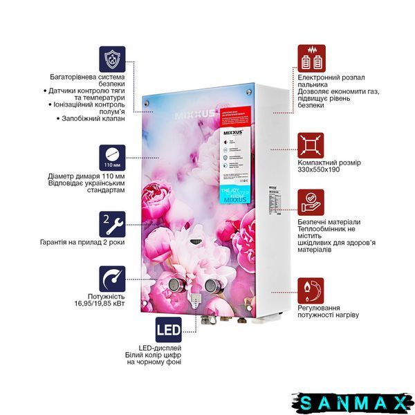 Газова колонка димохідна Mixxus 10 л Gwh-0410 Малюнок Квіти (WH0025) WH0025 фото