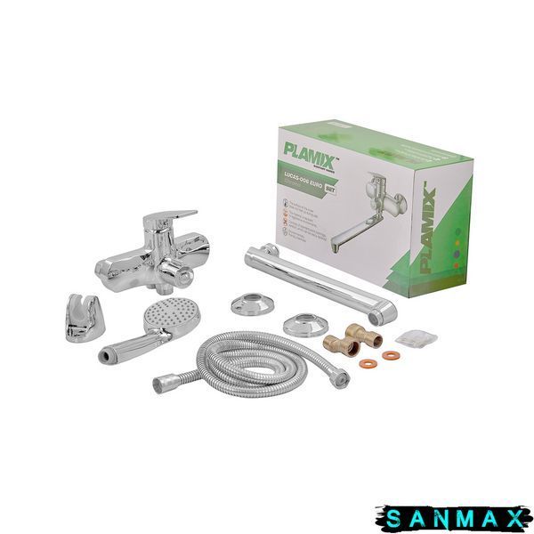 Змішувач для ванни Plamix Lucas-006 EURO SET Chrome (з шлангом, лійкою та кронштейном) (PM0710) PM0710 фото
