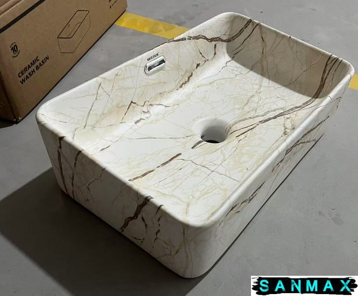 Раковина накладна Mixxus Premium Quadro-0208 Marble 480х315х140mm з переливом (MP6518) MP6518 фото