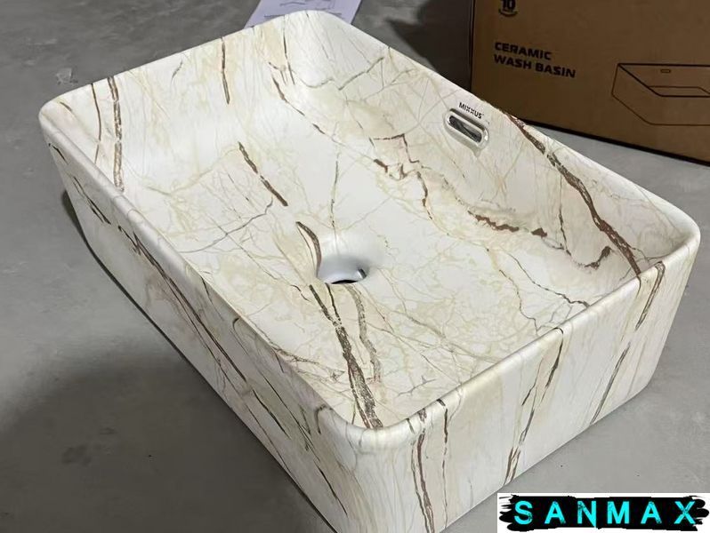 Раковина накладна Mixxus Premium Quadro-0208 Marble 480х315х140mm з переливом (MP6518) MP6518 фото